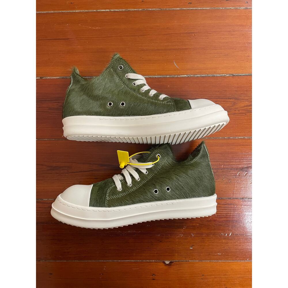 Rick Owens Calf Hair Ramones Low Sneakers Olive Green Italy EU43 Rare